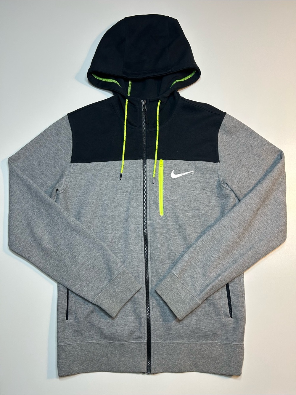 Nike AV15 Advance 15 Fleece Full Zip Hoodie Heather Grey Black Volt Medium